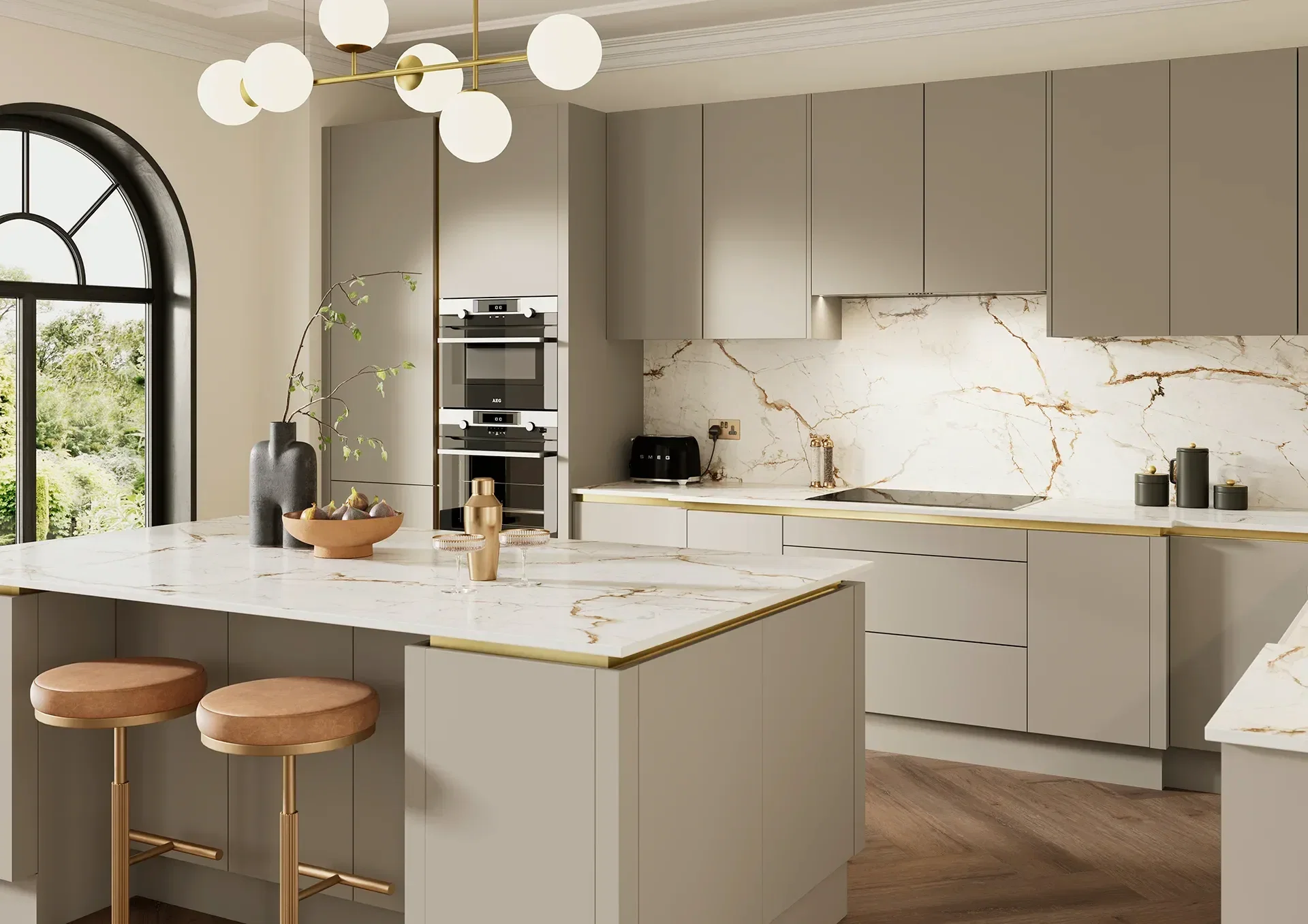 Handleless kitchen with Franklin Pebble doors