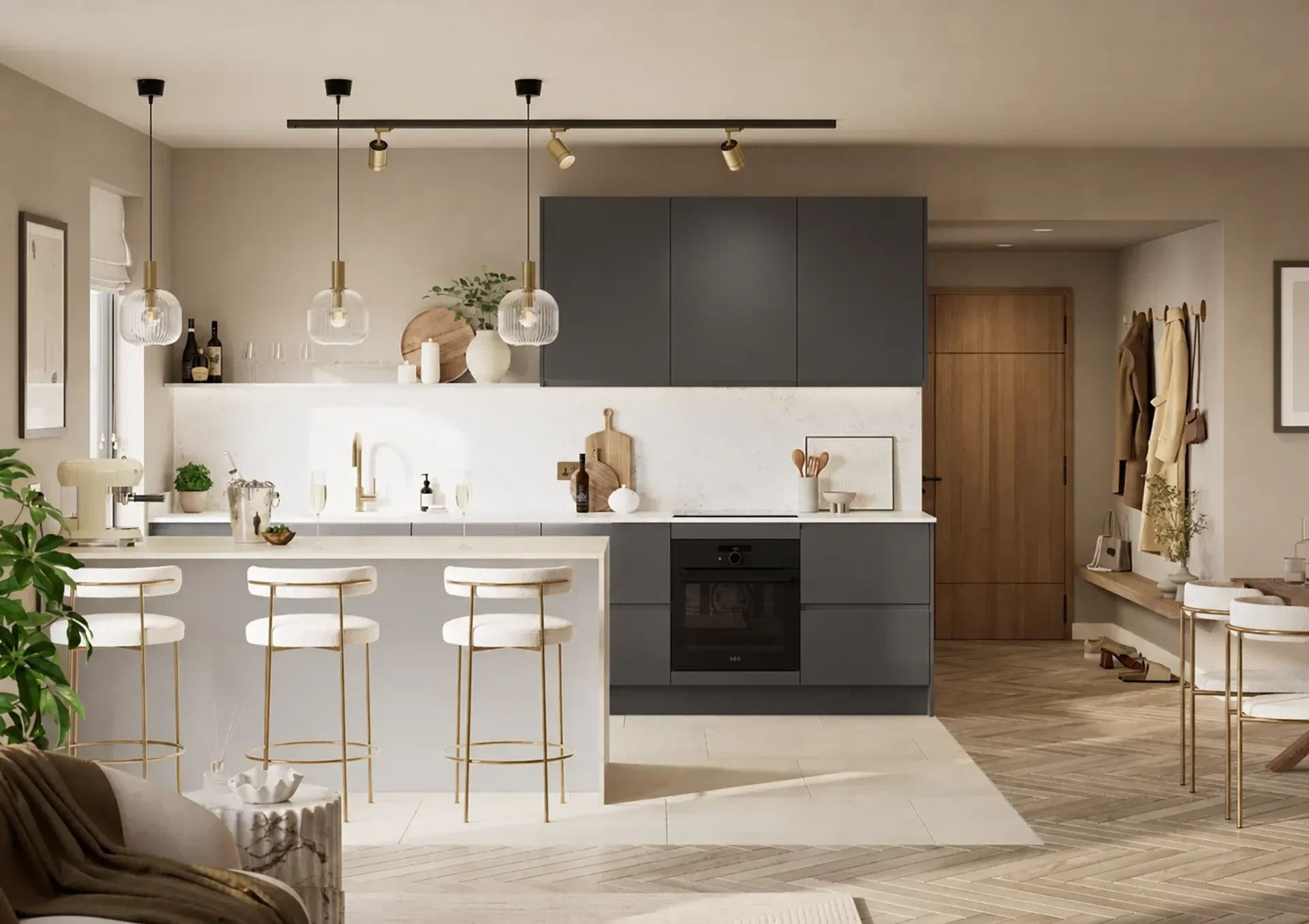 Kitchen with Manhattan Matt Dust Grey JPull doors