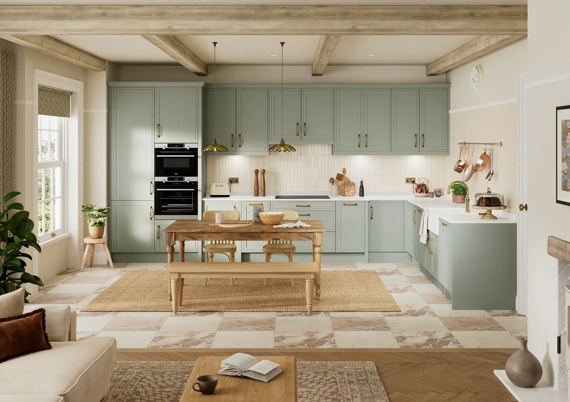 Shaker kitchen with Petworth Sage Green doors