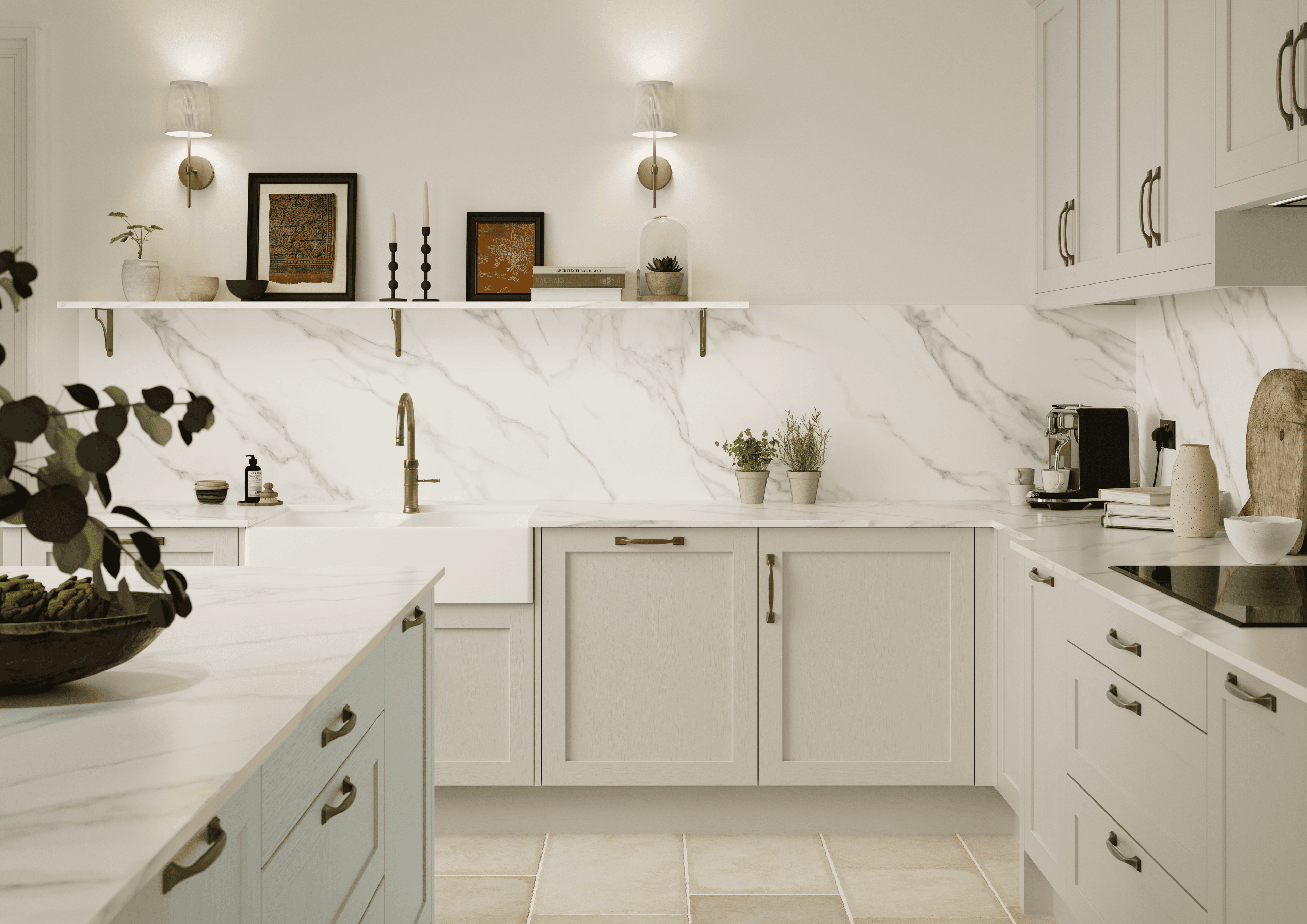 Grey and sage green kitchen